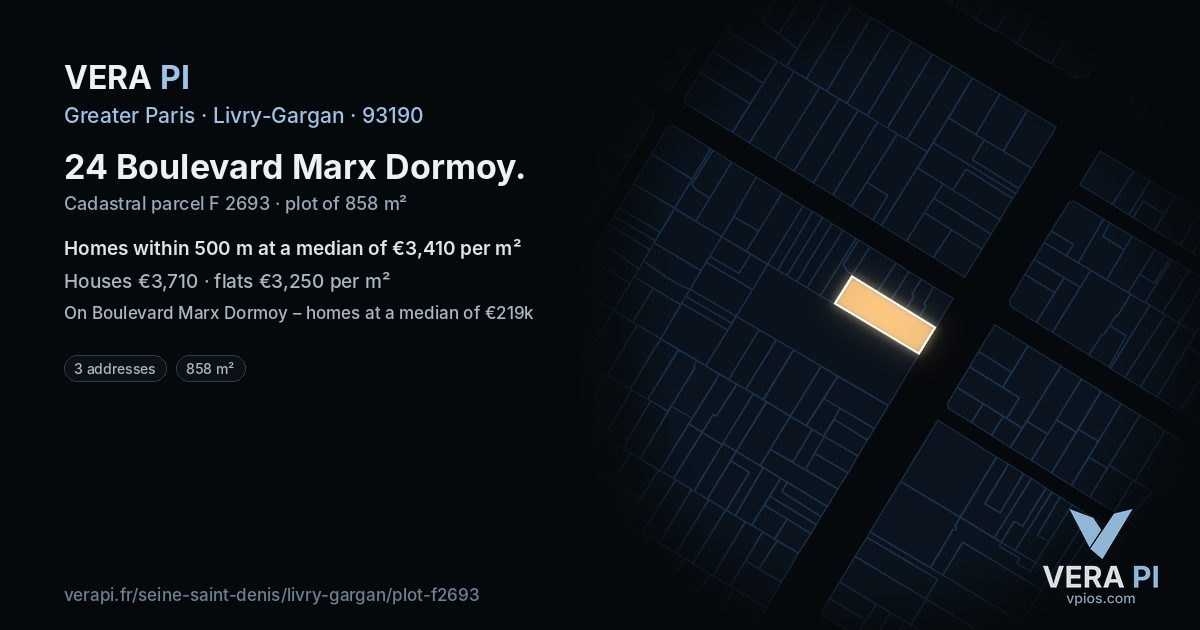 24 Boulevard Marx Dormoy, Livry-Gargan at night – the plot lit, the parcels around coloured by the prices near them