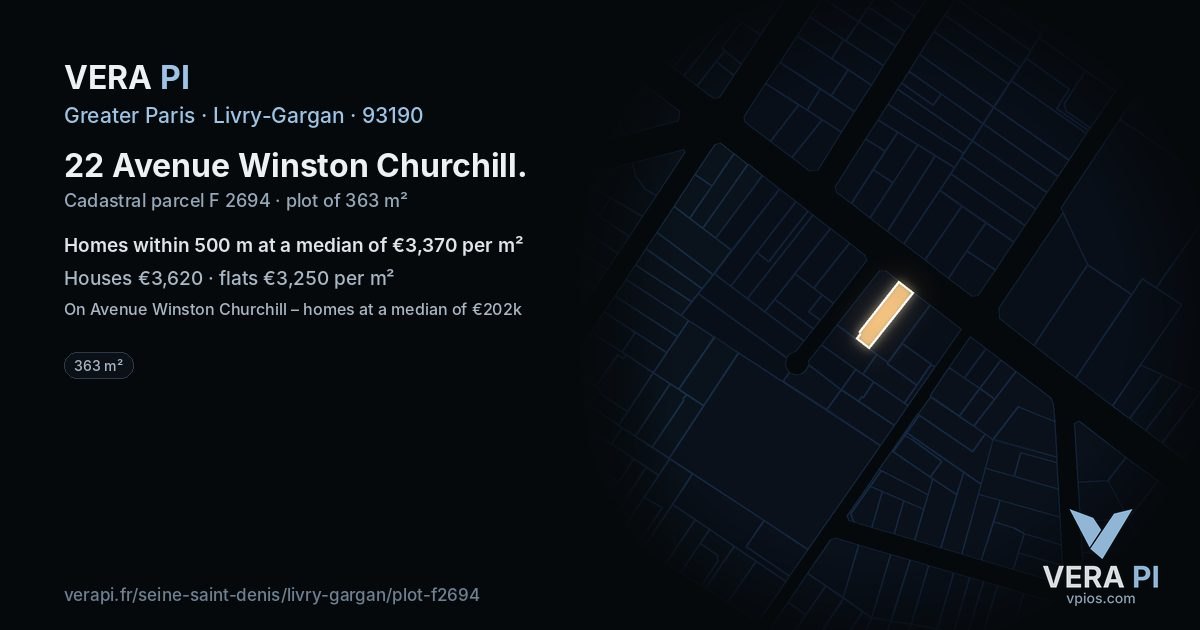 22 Avenue Winston Churchill, Livry-Gargan at night – the plot lit, the parcels around coloured by the prices near them