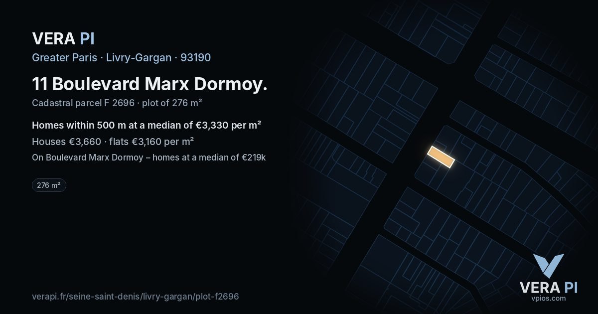11 Boulevard Marx Dormoy, Livry-Gargan at night – the plot lit, the parcels around coloured by the prices near them