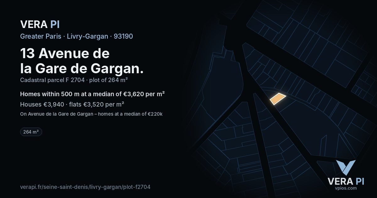 13 Avenue de la Gare de Gargan, Livry-Gargan at night – the plot lit, the parcels around coloured by the prices near them