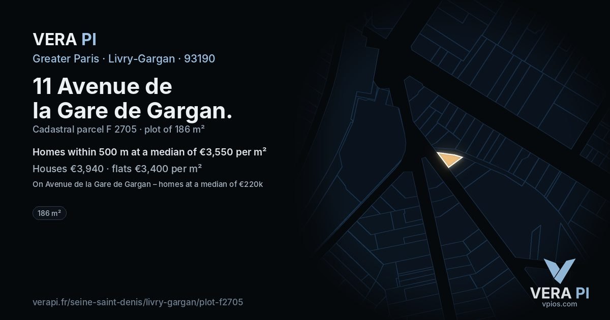 11 Avenue de la Gare de Gargan, Livry-Gargan at night – the plot lit, the parcels around coloured by the prices near them