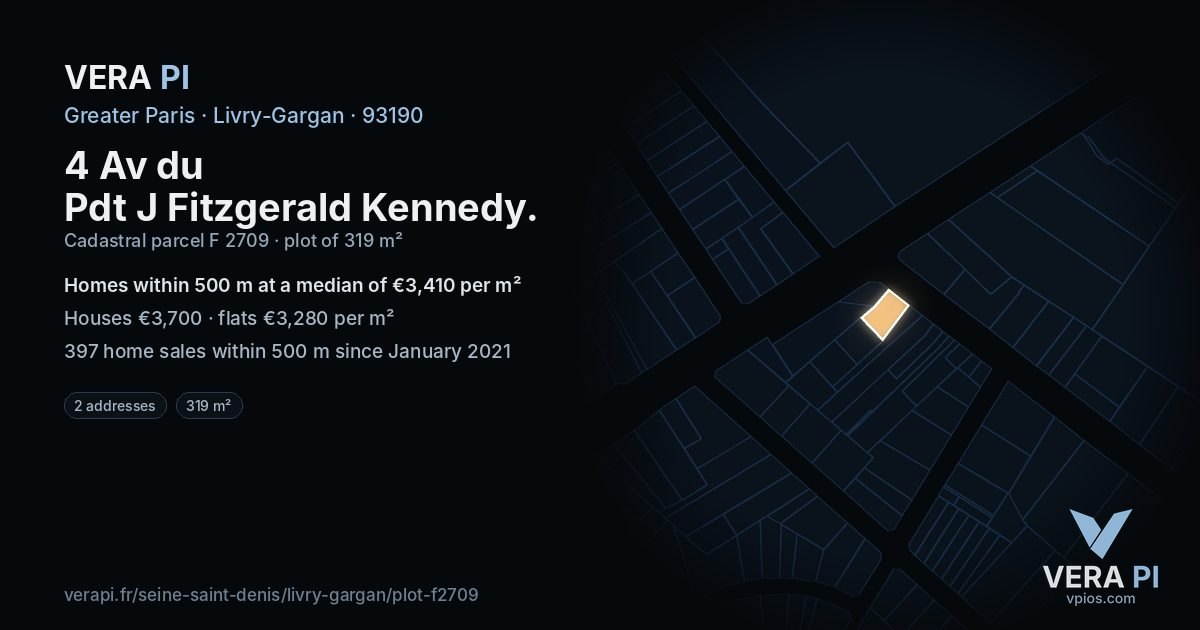 4 Av du Pdt J Fitzgerald Kennedy, Livry-Gargan at night – the plot lit, the parcels around coloured by the prices near them