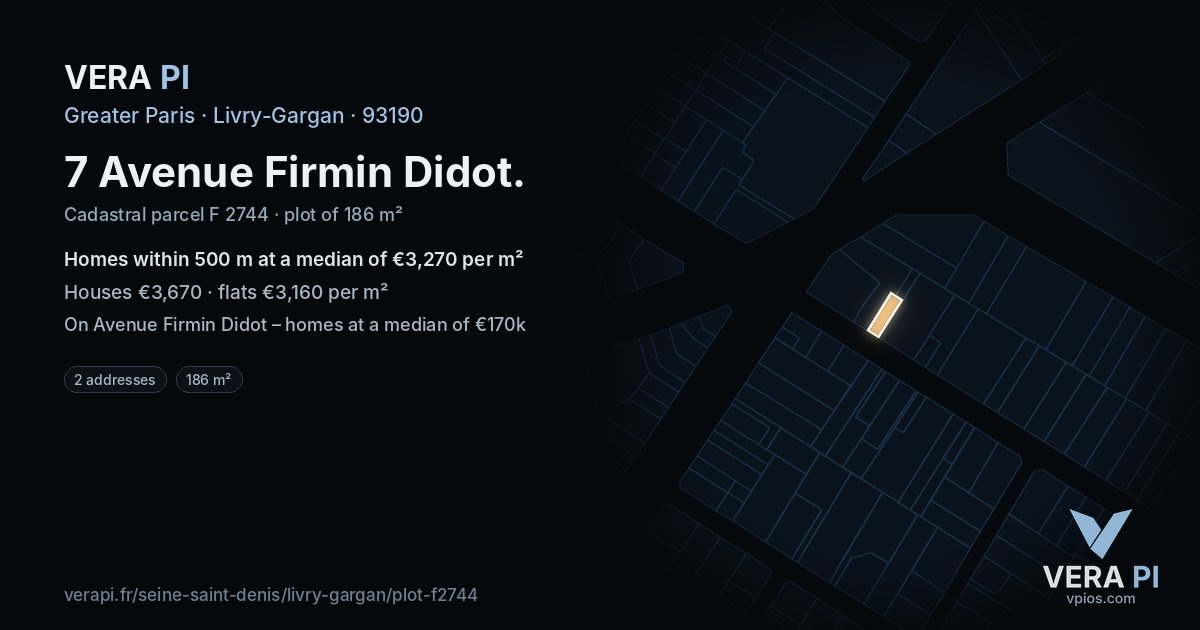 7 Avenue Firmin Didot, Livry-Gargan at night – the plot lit, the parcels around coloured by the prices near them