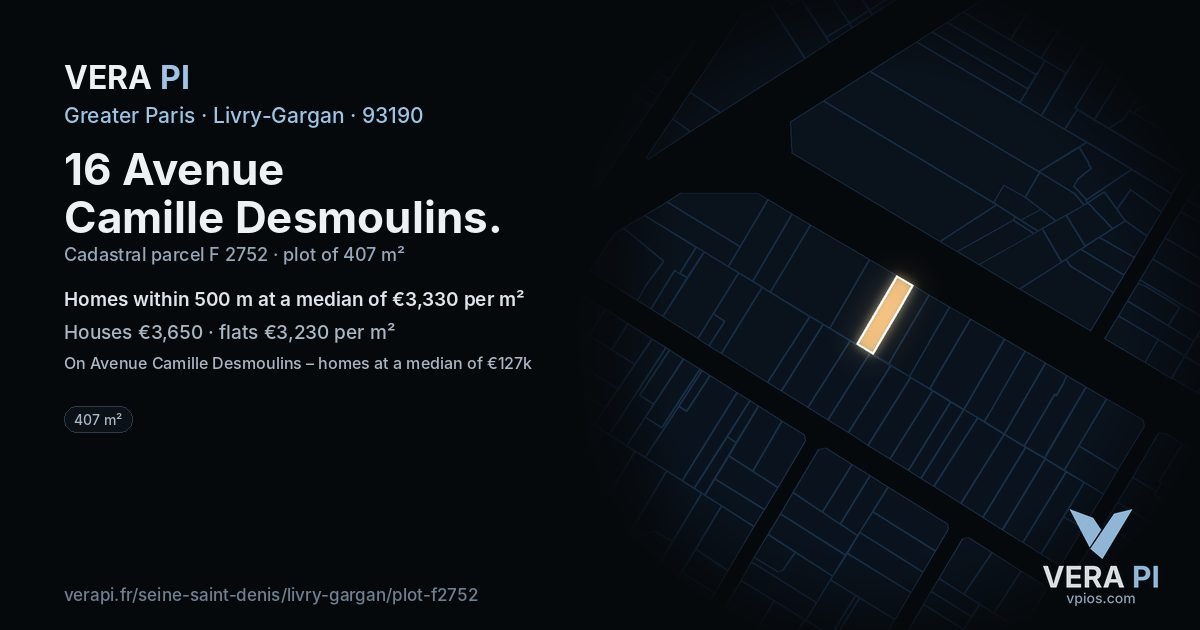 16 Avenue Camille Desmoulins, Livry-Gargan at night – the plot lit, the parcels around coloured by the prices near them