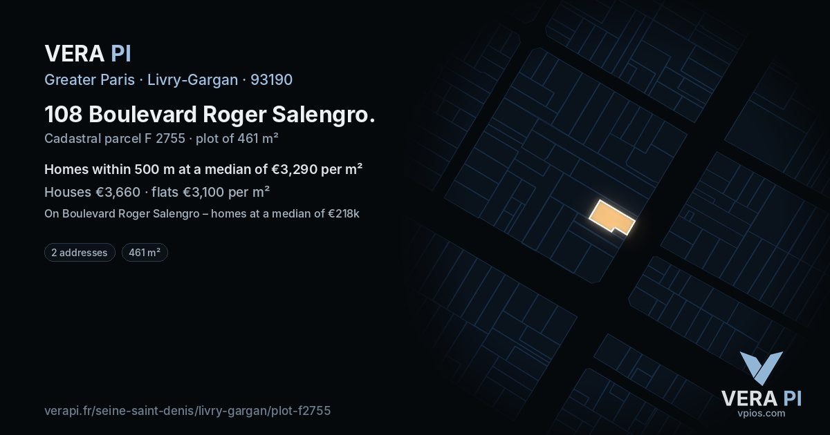 108 Boulevard Roger Salengro, Livry-Gargan at night – the plot lit, the parcels around coloured by the prices near them