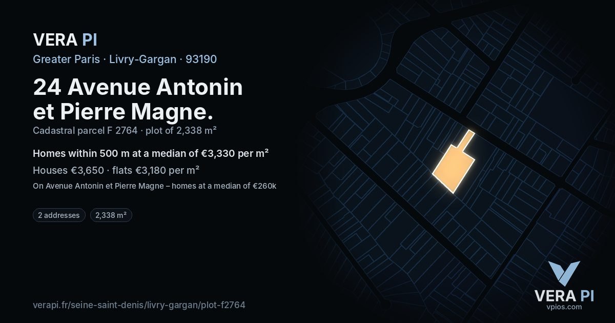 24 Avenue Antonin et Pierre Magne, Livry-Gargan at night – the plot lit, the parcels around coloured by the prices near them