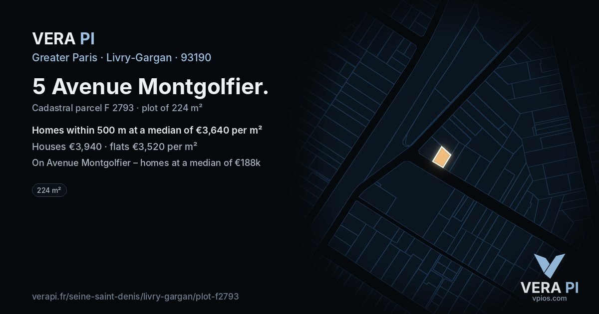 5 Avenue Montgolfier, Livry-Gargan at night – the plot lit, the parcels around coloured by the prices near them