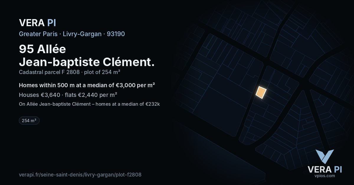 95 Allée Jean-baptiste Clément, Livry-Gargan at night – the plot lit, the parcels around coloured by the prices near them