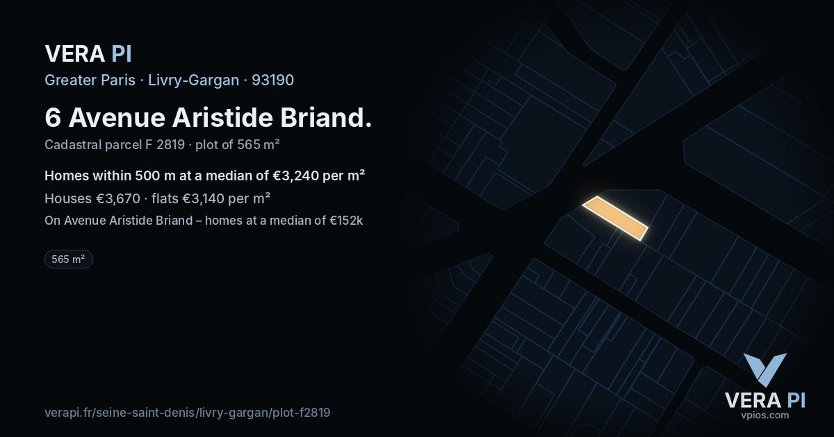 6 Avenue Aristide Briand, Livry-Gargan at night – the plot lit, the parcels around coloured by the prices near them