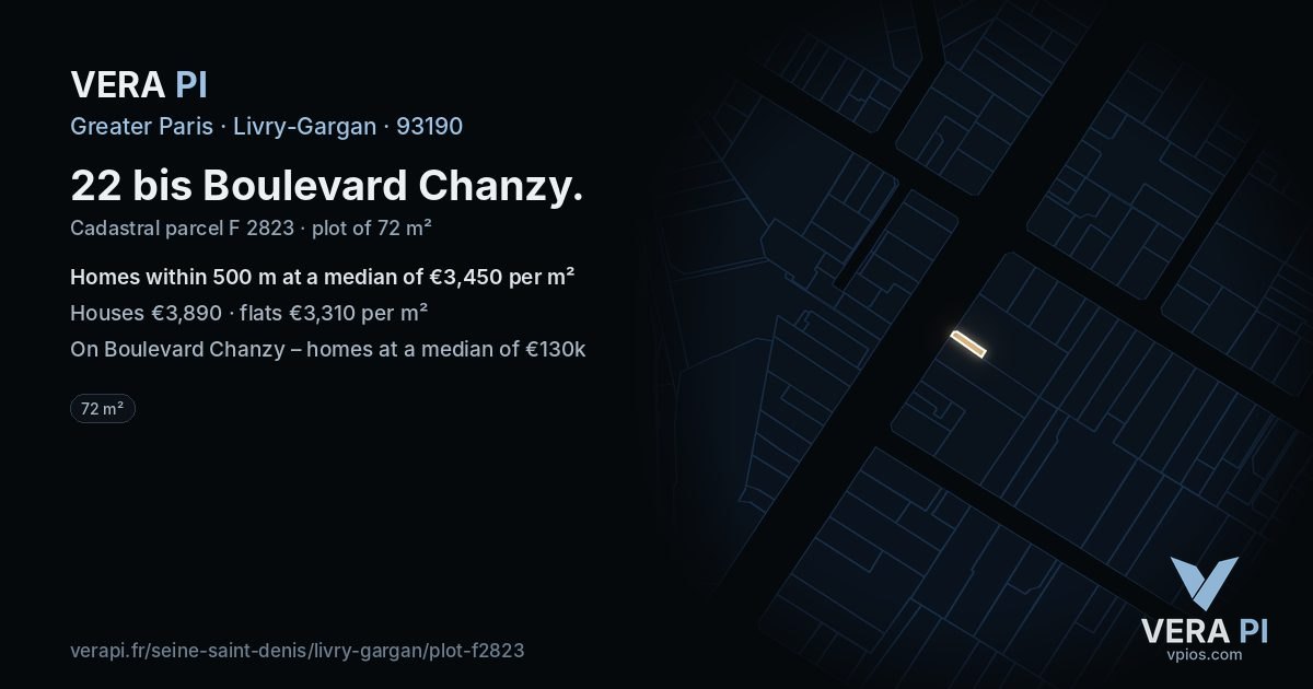 22 bis Boulevard Chanzy, Livry-Gargan at night – the plot lit, the parcels around coloured by the prices near them