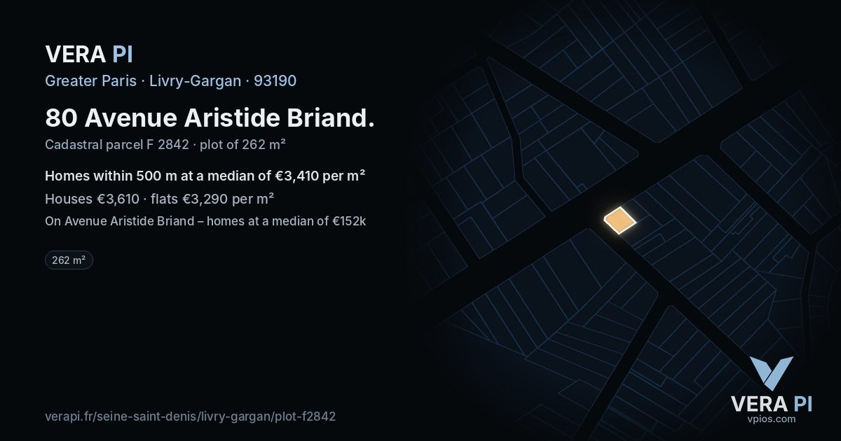 80 Avenue Aristide Briand, Livry-Gargan at night – the plot lit, the parcels around coloured by the prices near them