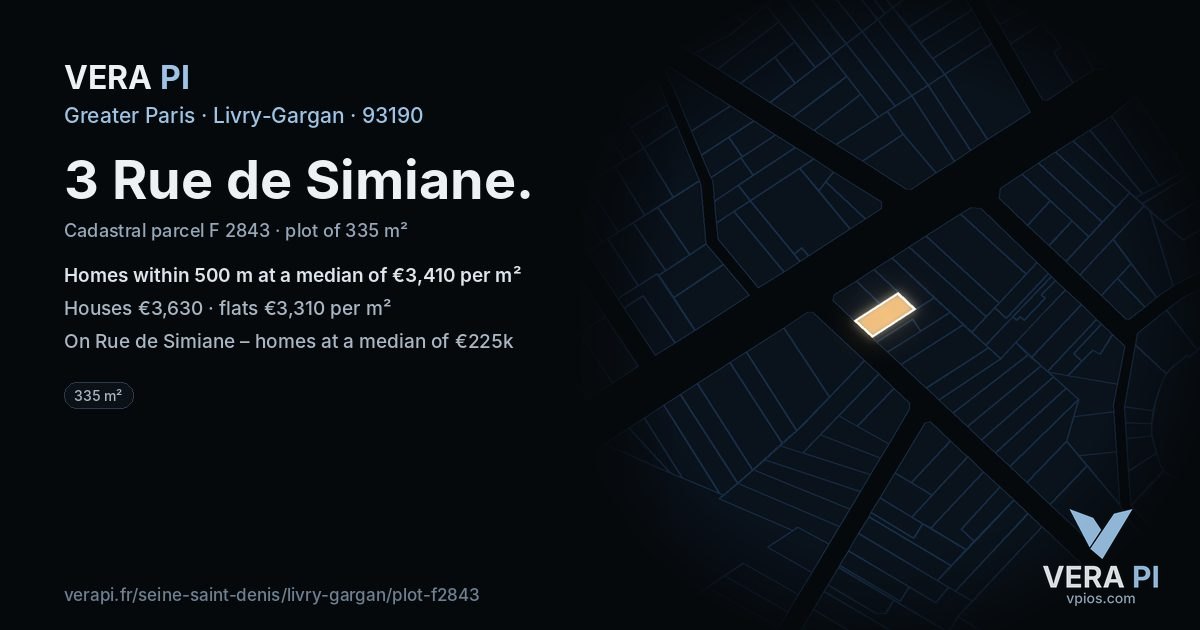 3 Rue de Simiane, Livry-Gargan at night – the plot lit, the parcels around coloured by the prices near them