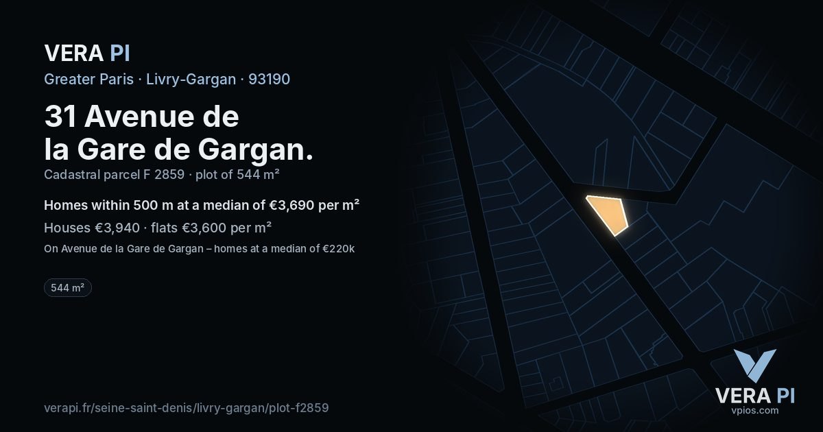 31 Avenue de la Gare de Gargan, Livry-Gargan at night – the plot lit, the parcels around coloured by the prices near them