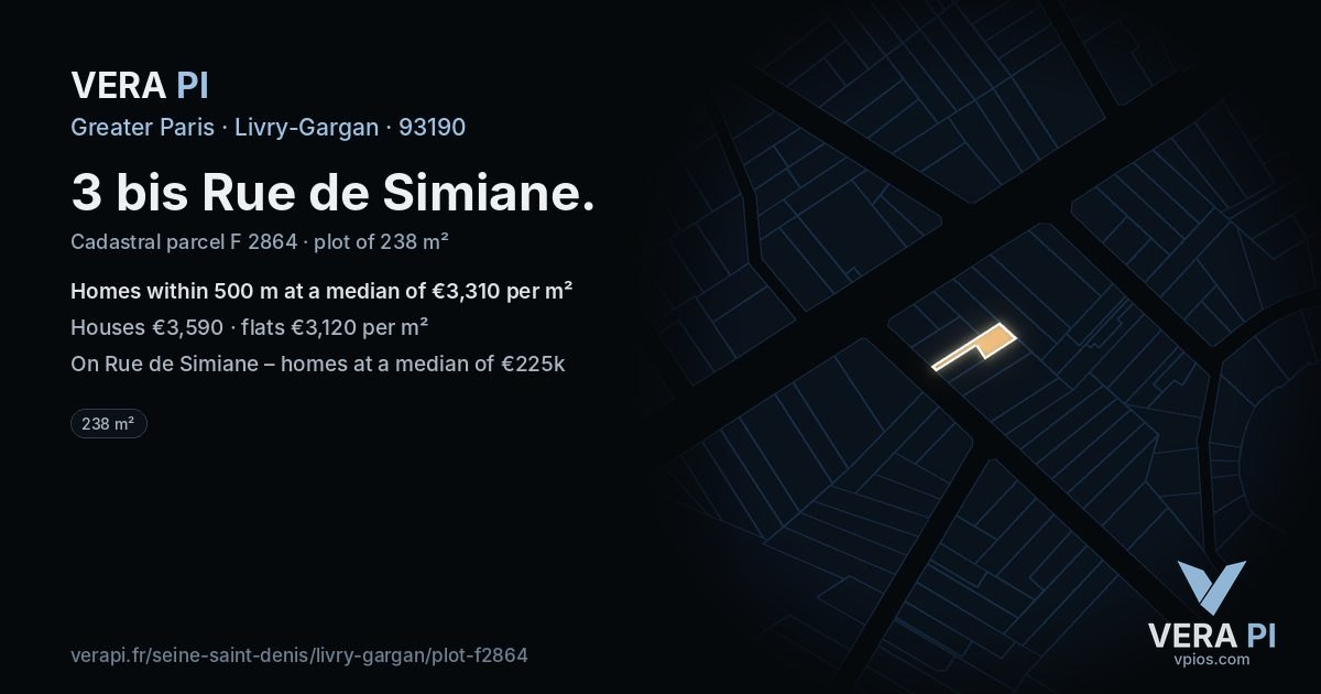 3 bis Rue de Simiane, Livry-Gargan at night – the plot lit, the parcels around coloured by the prices near them