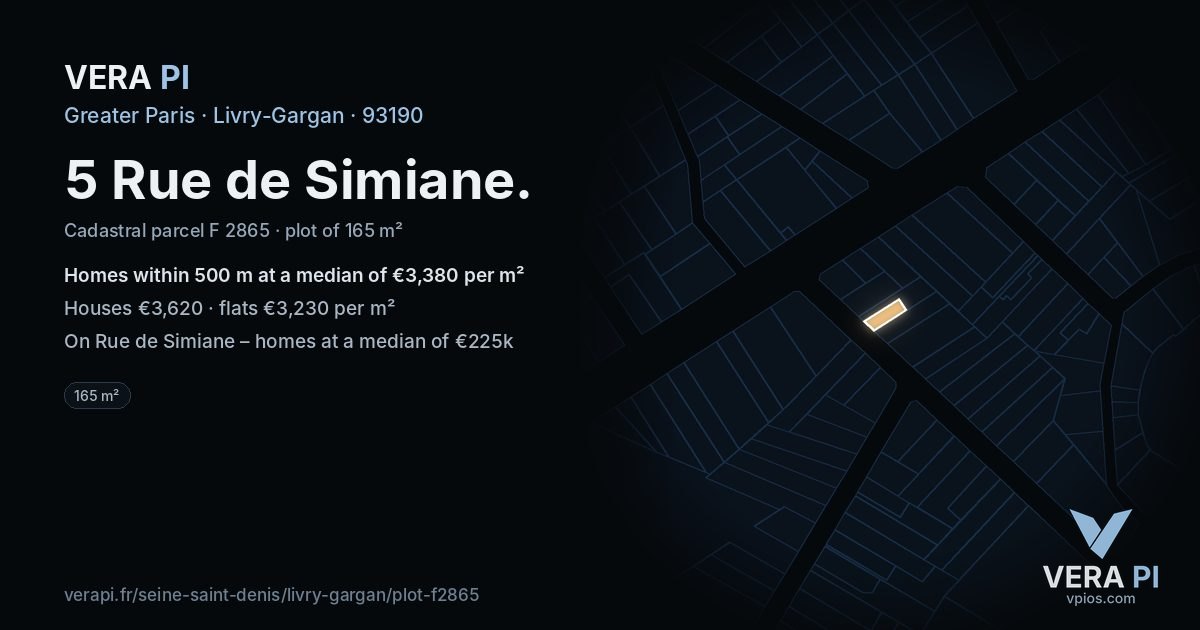 5 Rue de Simiane, Livry-Gargan at night – the plot lit, the parcels around coloured by the prices near them