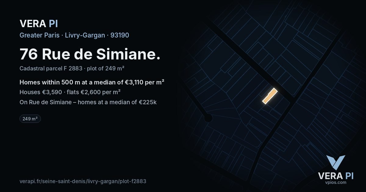 76 Rue de Simiane, Livry-Gargan at night – the plot lit, the parcels around coloured by the prices near them