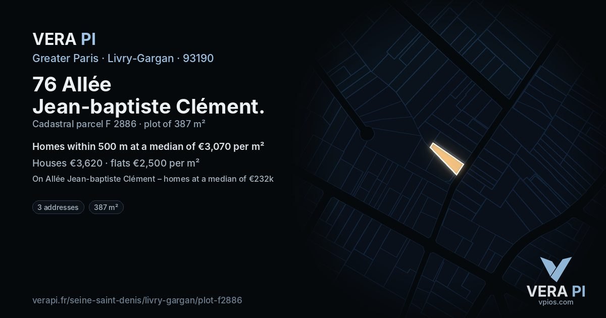 76 Allée Jean-baptiste Clément, Livry-Gargan at night – the plot lit, the parcels around coloured by the prices near them