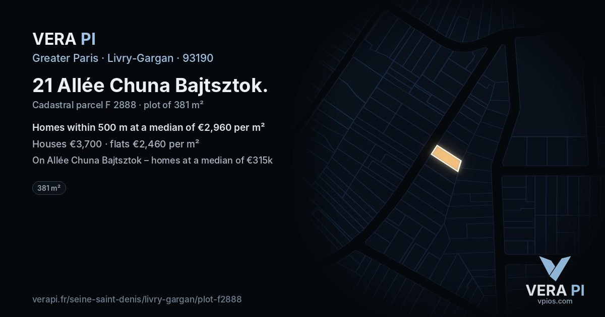 21 Allée Chuna Bajtsztok, Livry-Gargan at night – the plot lit, the parcels around coloured by the prices near them
