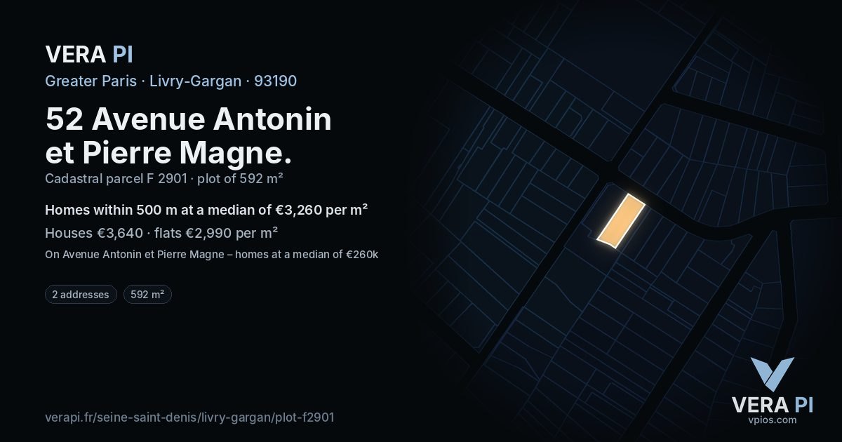 52 Avenue Antonin et Pierre Magne, Livry-Gargan at night – the plot lit, the parcels around coloured by the prices near them