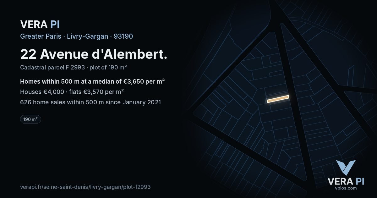 22 Avenue d'Alembert, Livry-Gargan at night – the plot lit, the parcels around coloured by the prices near them