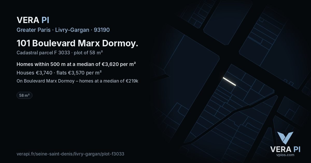 101 Boulevard Marx Dormoy, Livry-Gargan at night – the plot lit, the parcels around coloured by the prices near them