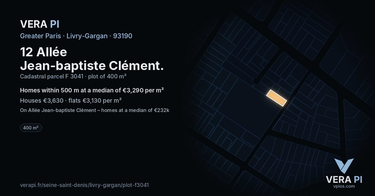 12 Allée Jean-baptiste Clément, Livry-Gargan at night – the plot lit, the parcels around coloured by the prices near them