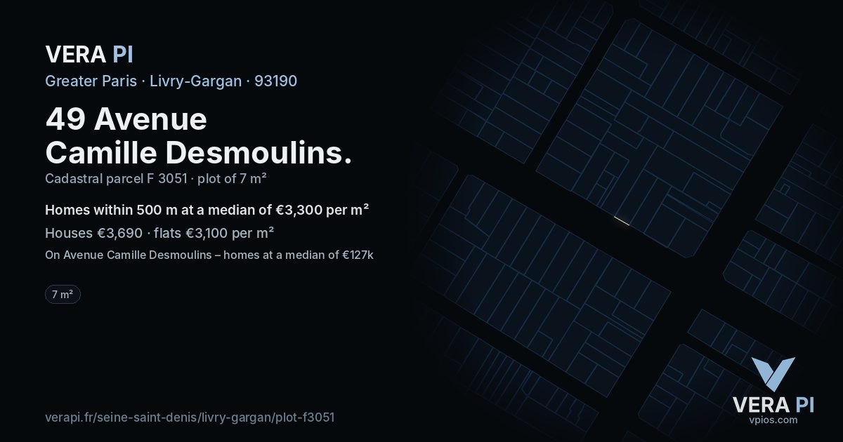49 Avenue Camille Desmoulins, Livry-Gargan at night – the plot lit, the parcels around coloured by the prices near them