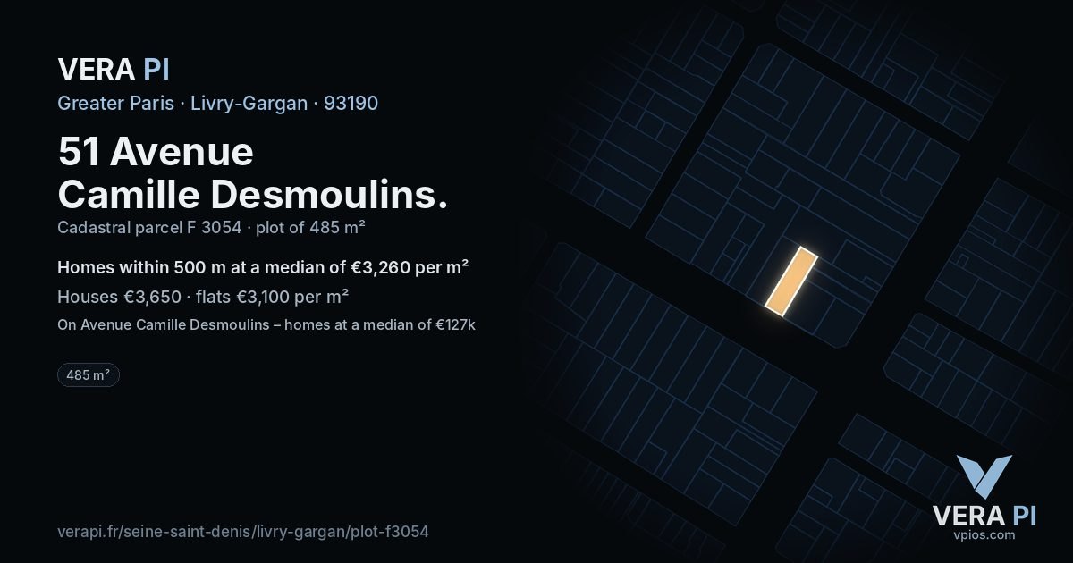 51 Avenue Camille Desmoulins, Livry-Gargan at night – the plot lit, the parcels around coloured by the prices near them