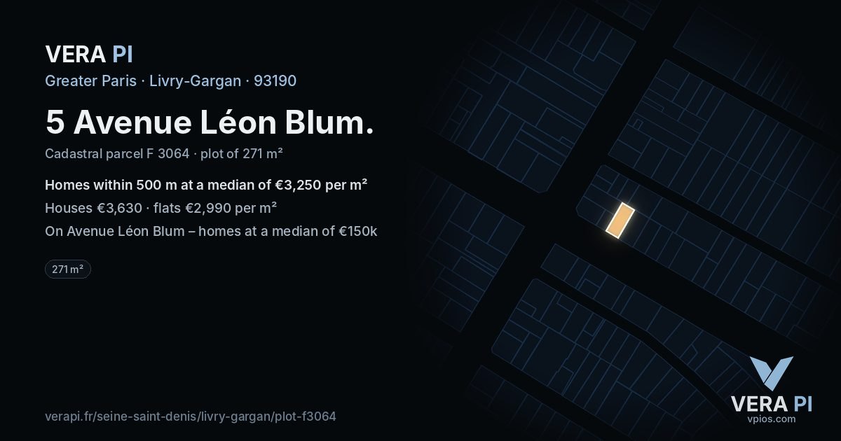5 Avenue Léon Blum, Livry-Gargan at night – the plot lit, the parcels around coloured by the prices near them