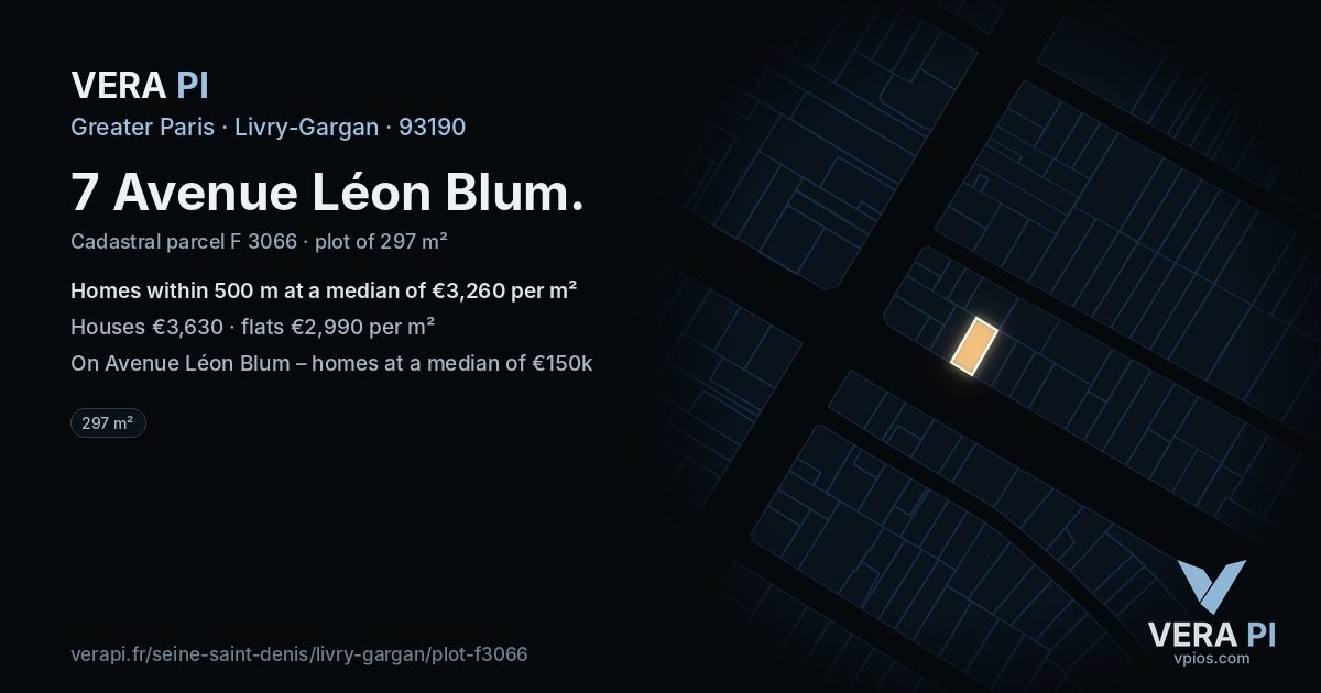 7 Avenue Léon Blum, Livry-Gargan at night – the plot lit, the parcels around coloured by the prices near them