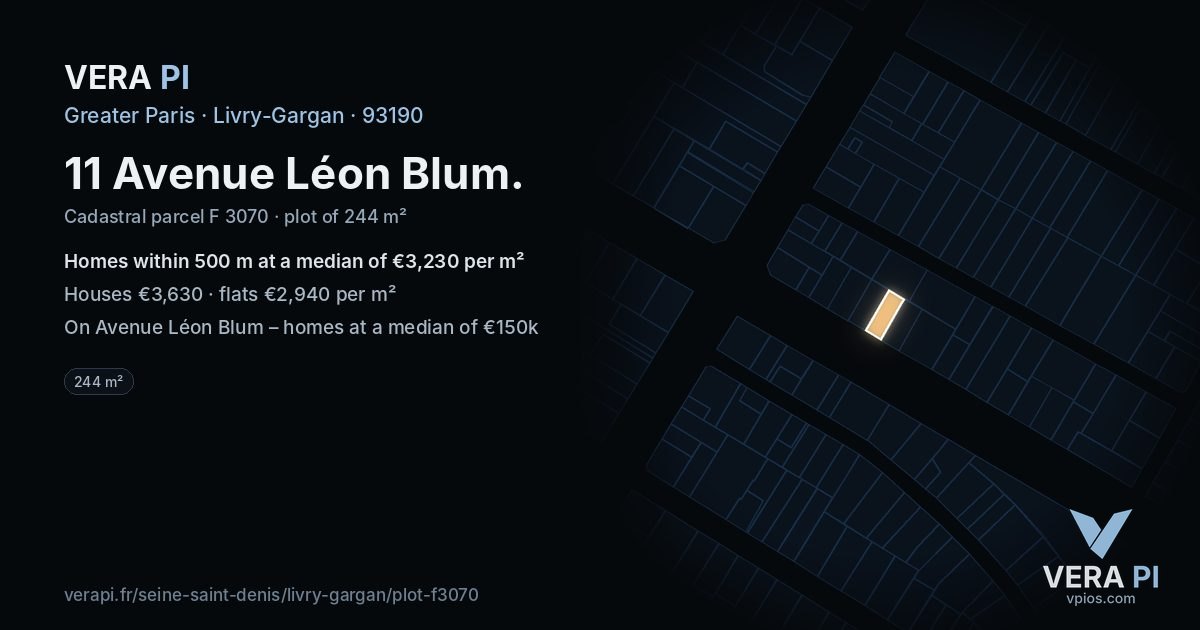 11 Avenue Léon Blum, Livry-Gargan at night – the plot lit, the parcels around coloured by the prices near them