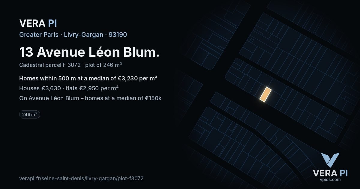 13 Avenue Léon Blum, Livry-Gargan at night – the plot lit, the parcels around coloured by the prices near them