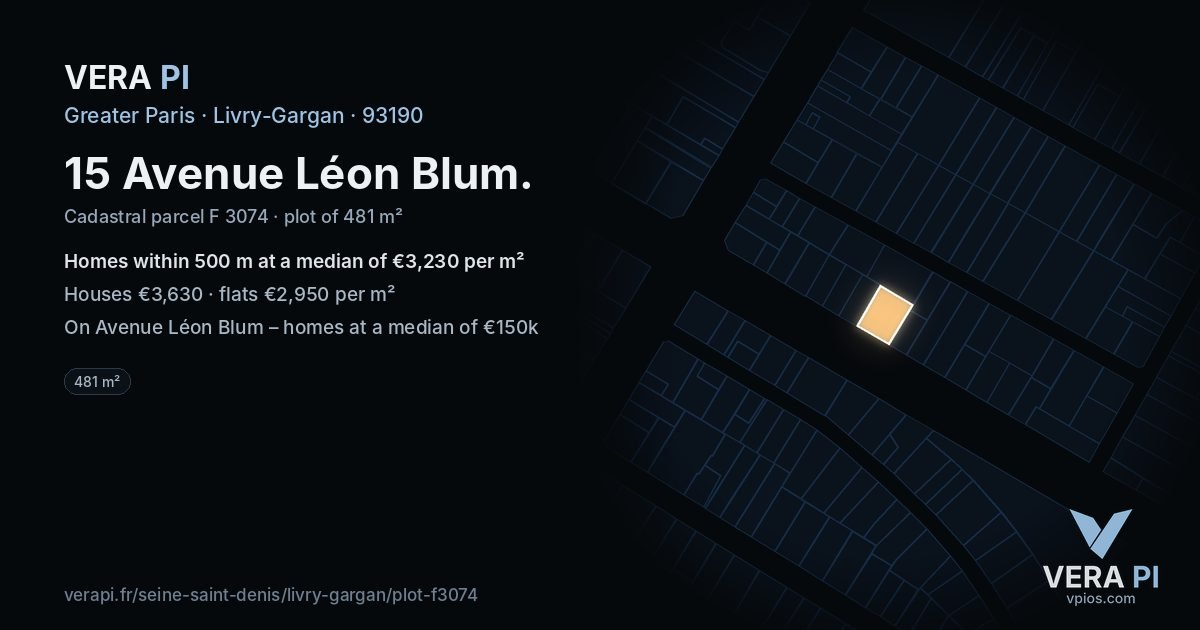15 Avenue Léon Blum, Livry-Gargan at night – the plot lit, the parcels around coloured by the prices near them