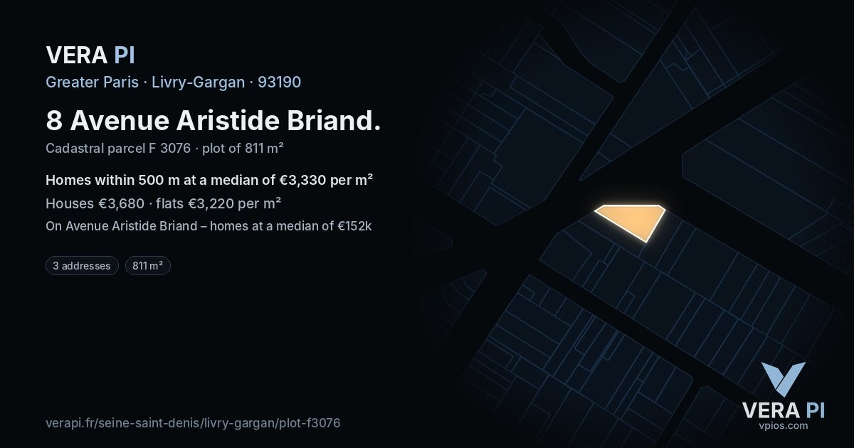 8 Avenue Aristide Briand, Livry-Gargan at night – the plot lit, the parcels around coloured by the prices near them