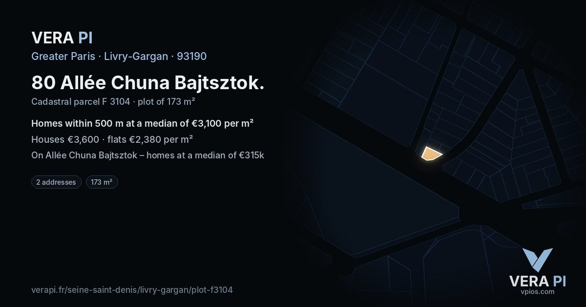 80 Allée Chuna Bajtsztok, Livry-Gargan at night – the plot lit, the parcels around coloured by the prices near them