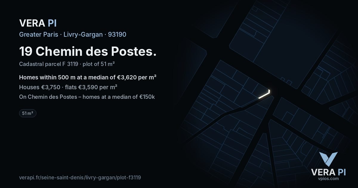 19 Chemin des Postes, Livry-Gargan at night – the plot lit, the parcels around coloured by the prices near them