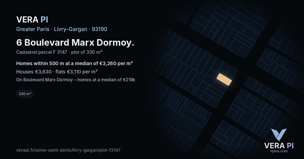 6 Boulevard Marx Dormoy, Livry-Gargan at night – the plot lit, the parcels around coloured by the prices near them