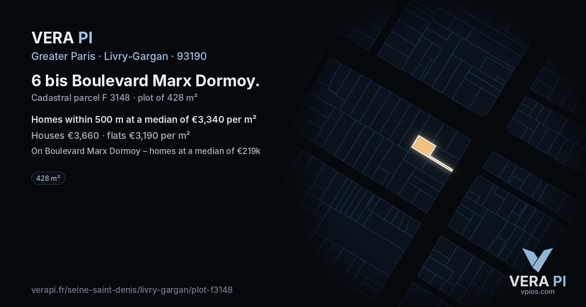 6 bis Boulevard Marx Dormoy, Livry-Gargan at night – the plot lit, the parcels around coloured by the prices near them