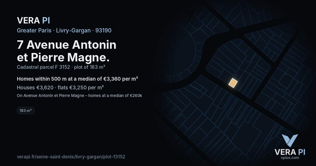 7 Avenue Antonin et Pierre Magne, Livry-Gargan at night – the plot lit, the parcels around coloured by the prices near them