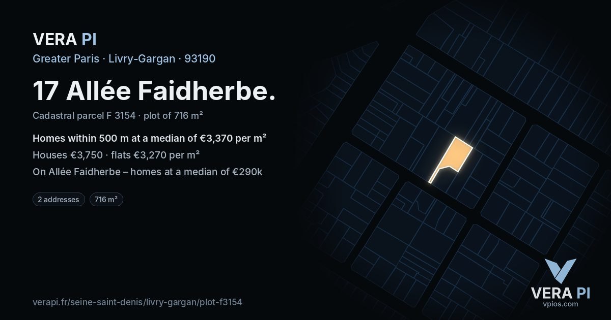 17 Allée Faidherbe, Livry-Gargan at night – the plot lit, the parcels around coloured by the prices near them