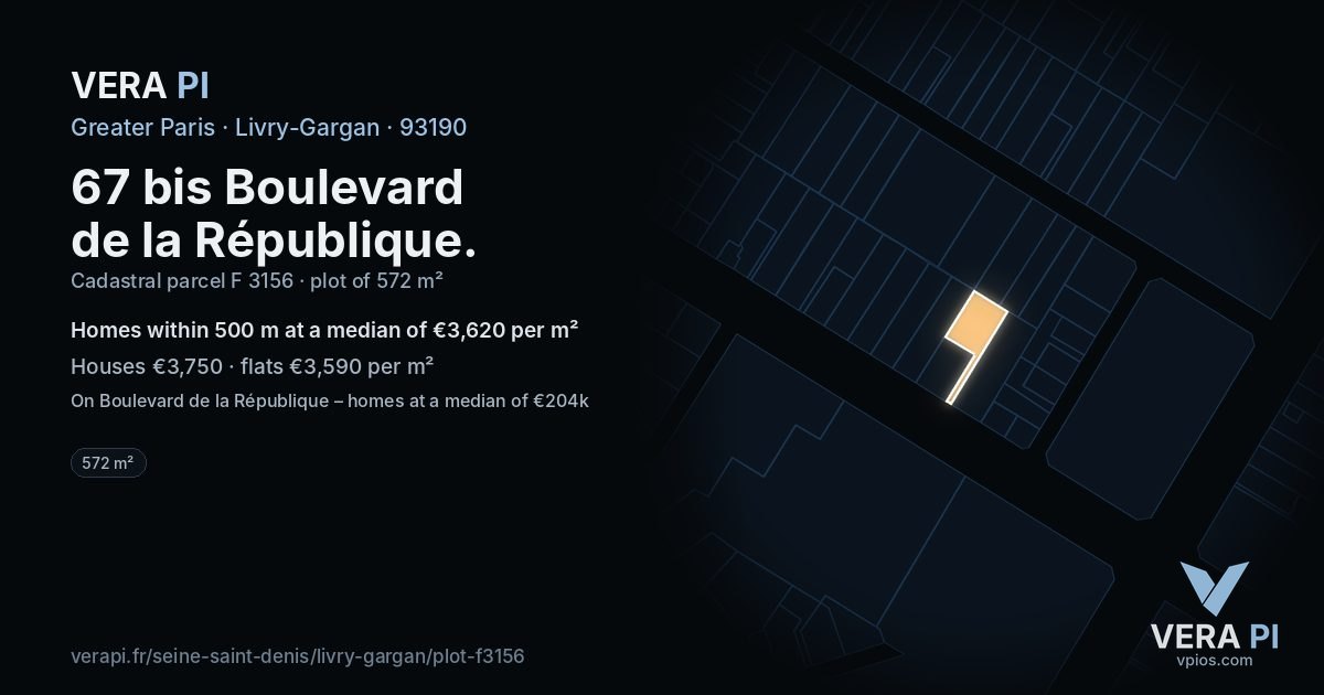 67 bis Boulevard de la République, Livry-Gargan at night – the plot lit, the parcels around coloured by the prices near them