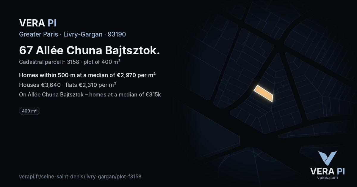 67 Allée Chuna Bajtsztok, Livry-Gargan at night – the plot lit, the parcels around coloured by the prices near them