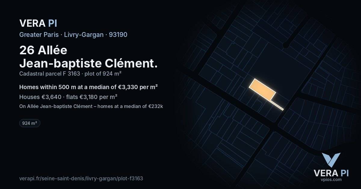 26 Allée Jean-baptiste Clément, Livry-Gargan at night – the plot lit, the parcels around coloured by the prices near them