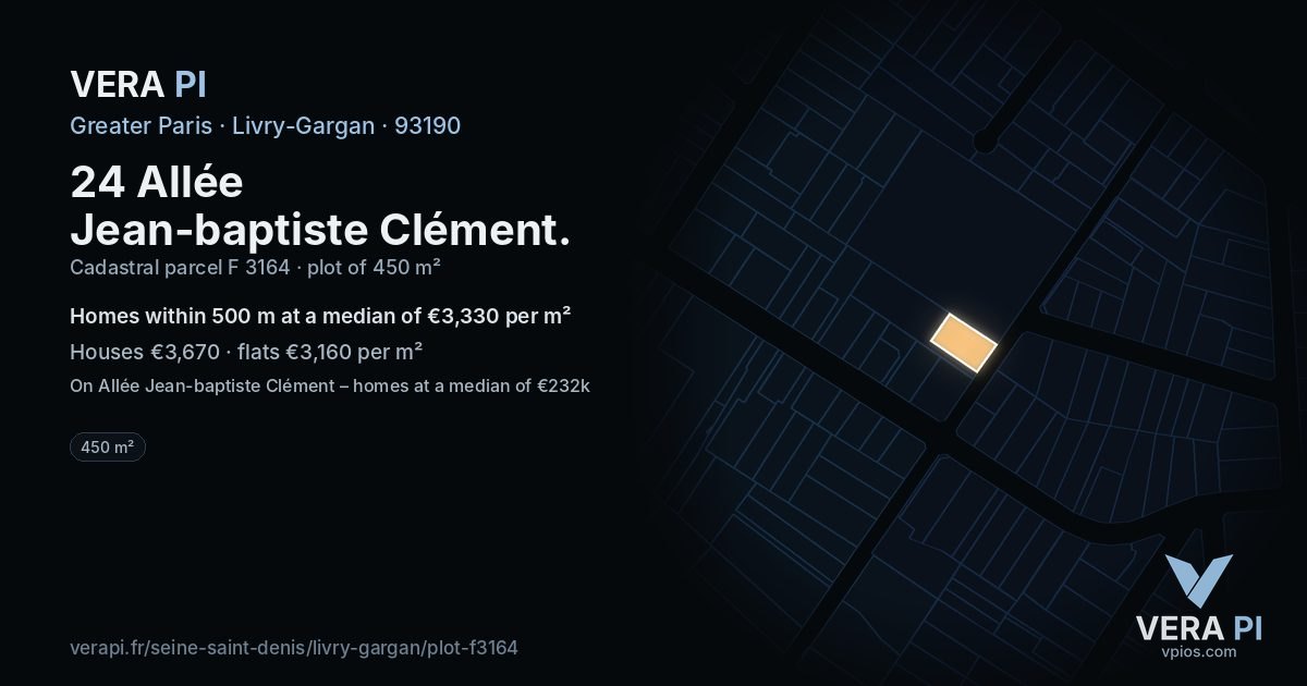 24 Allée Jean-baptiste Clément, Livry-Gargan at night – the plot lit, the parcels around coloured by the prices near them