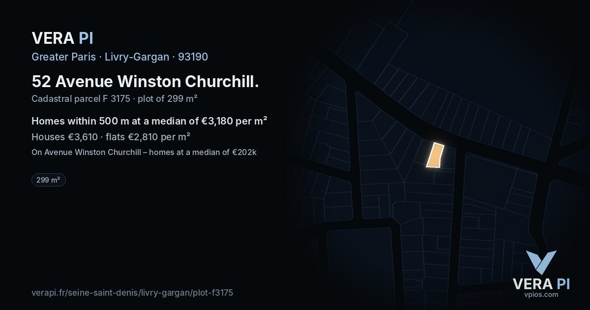 52 Avenue Winston Churchill, Livry-Gargan at night – the plot lit, the parcels around coloured by the prices near them