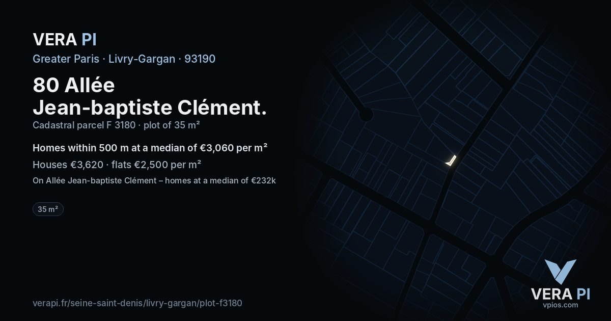 80 Allée Jean-baptiste Clément, Livry-Gargan at night – the plot lit, the parcels around coloured by the prices near them