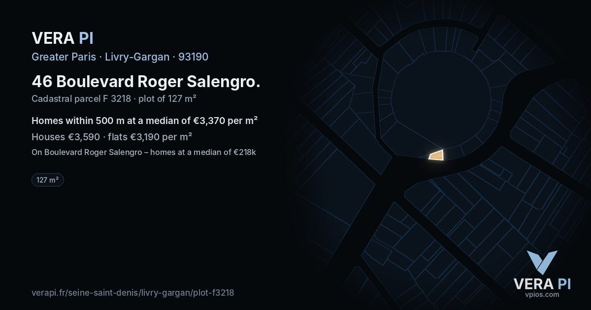 46 Boulevard Roger Salengro, Livry-Gargan at night – the plot lit, the parcels around coloured by the prices near them