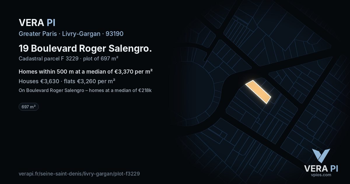 19 Boulevard Roger Salengro, Livry-Gargan at night – the plot lit, the parcels around coloured by the prices near them