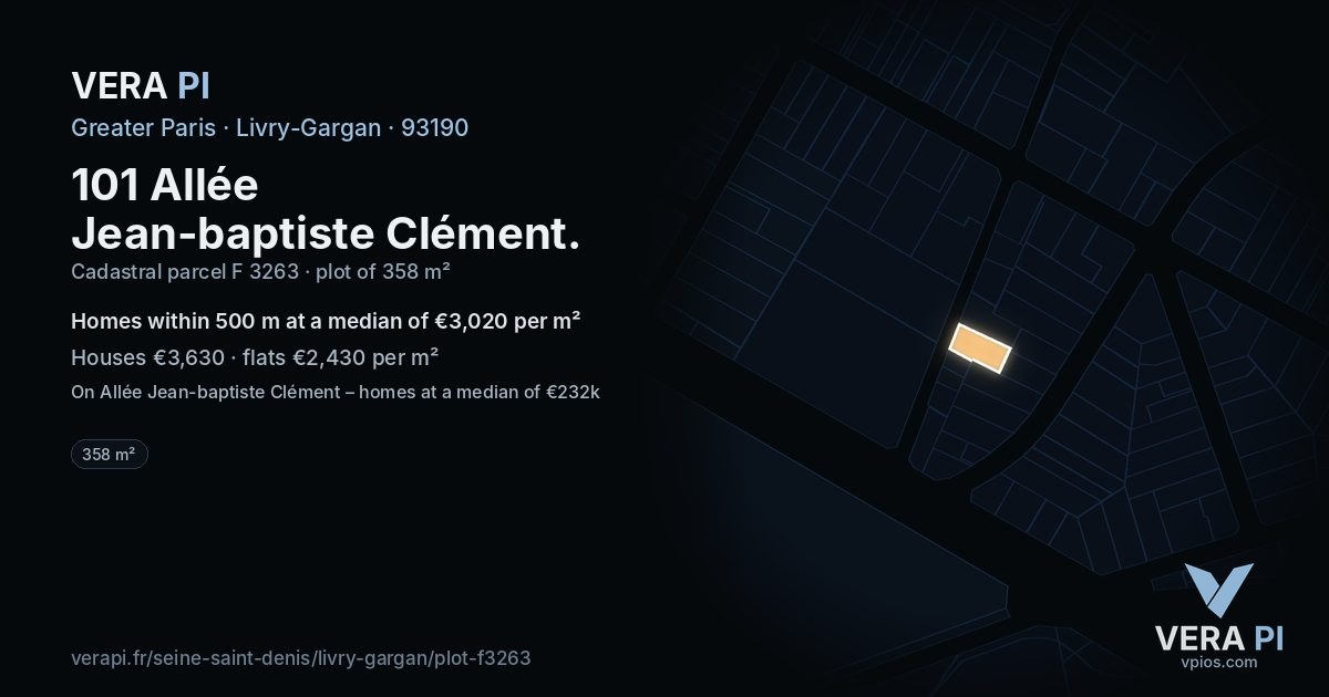101 Allée Jean-baptiste Clément, Livry-Gargan at night – the plot lit, the parcels around coloured by the prices near them