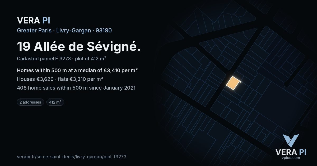 19 Allée de Sévigné, Livry-Gargan at night – the plot lit, the parcels around coloured by the prices near them